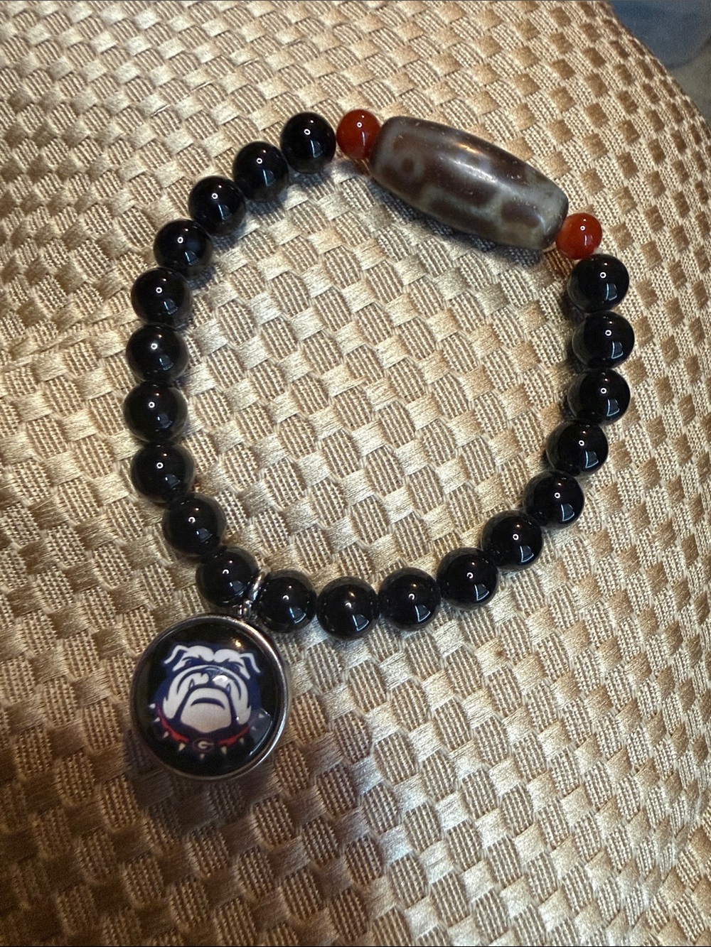 Snap Black Beaded Bracelet with GA Bulldog snap
